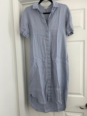 Women’s 100% Linen Midi Shirt Dress